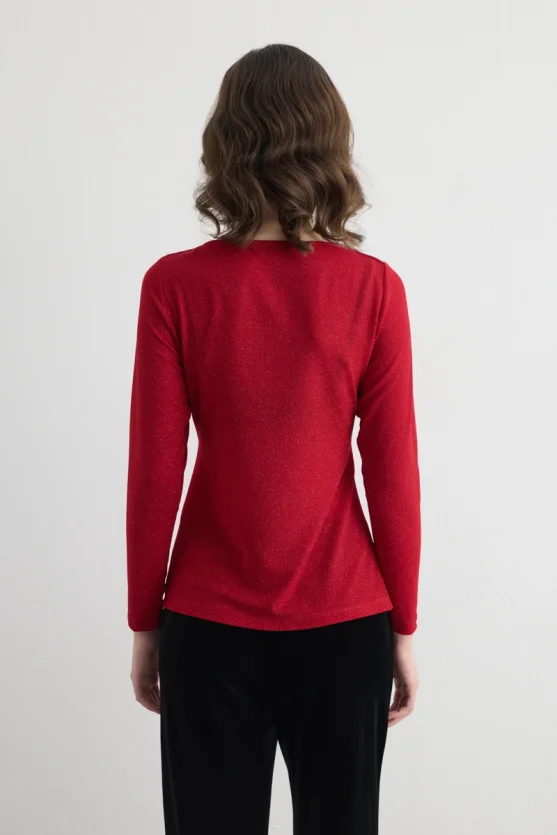 Shimmering Fitted Evening Blouse – Red - Gusto
