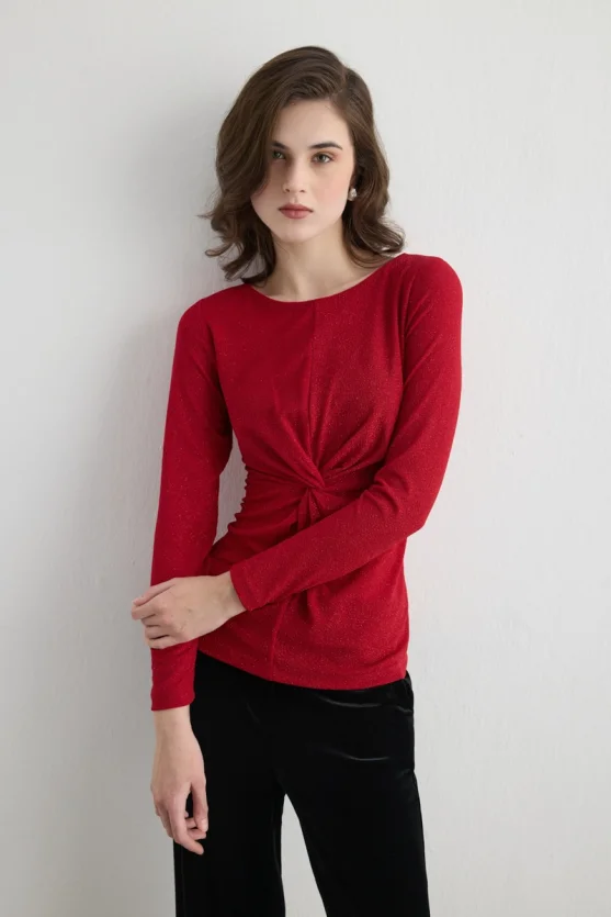 Shimmering Fitted Evening Blouse – Red - 3