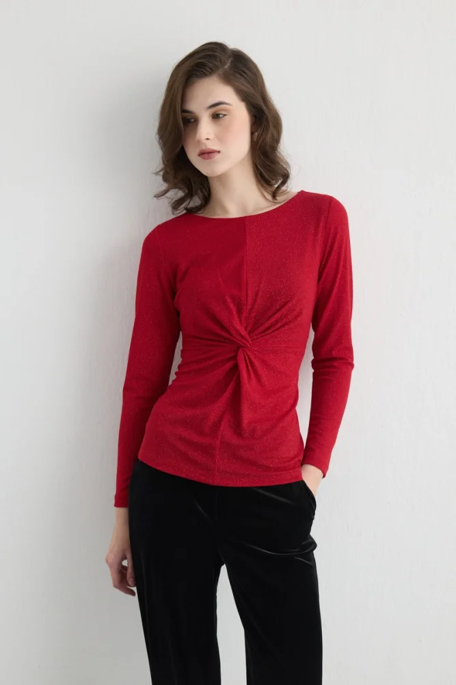 Shimmering Fitted Evening Blouse – Red Red