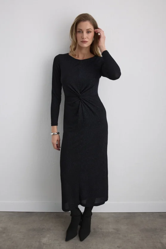 Shimmering Fitted Long Evening Dress - Sax Blue - Gusto