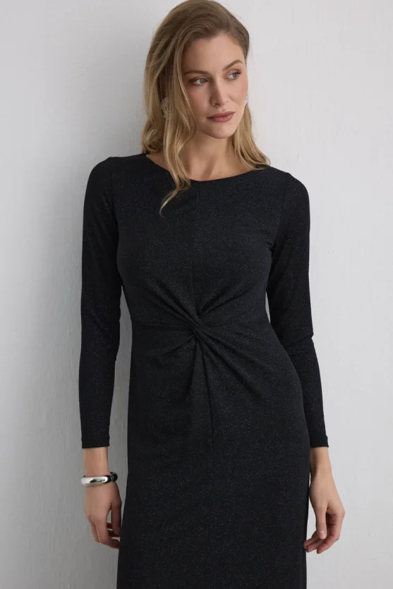 Shimmering Fitted Long Evening Dress - Sax Blue - Gusto