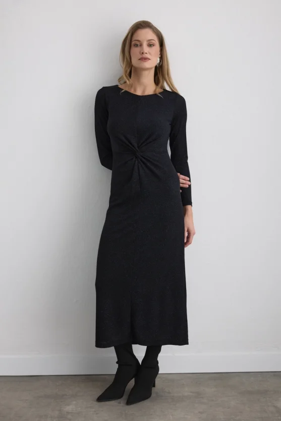 Shimmering Fitted Long Evening Dress - Sax Blue - 5