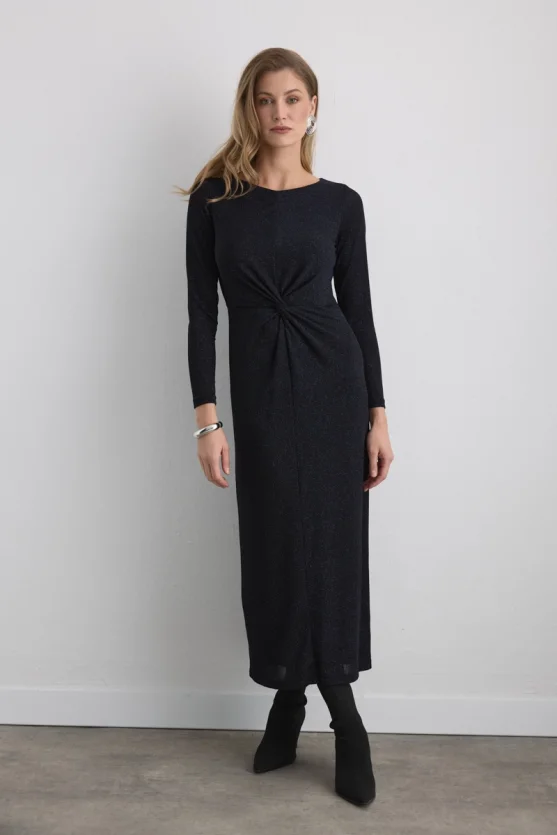 Shimmering Fitted Long Evening Dress Sax Blue - 2