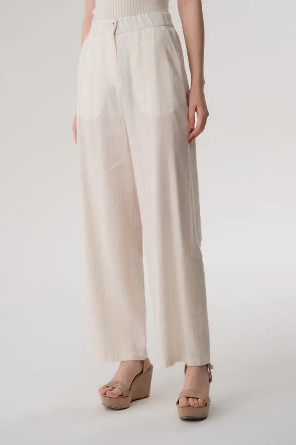 Shimmery Linen Pants - Ecru - 1