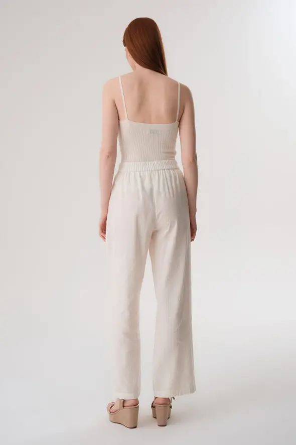 Shimmery Linen Pants - Ecru - 7
