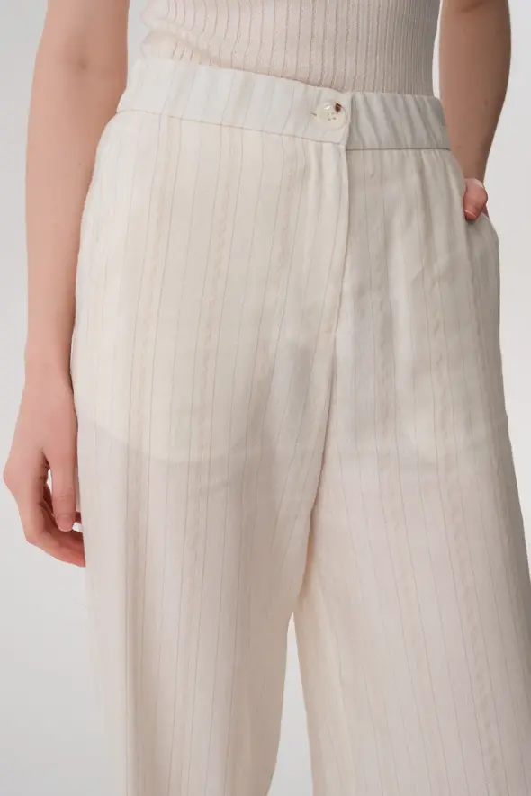 Shimmery Linen Pants - Ecru - 6