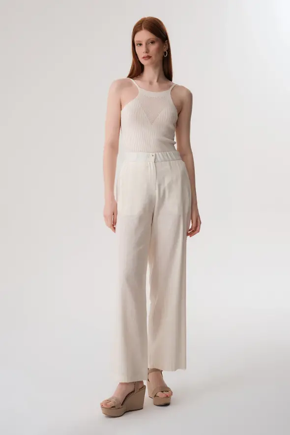 Shimmery Linen Pants - Ecru - 2