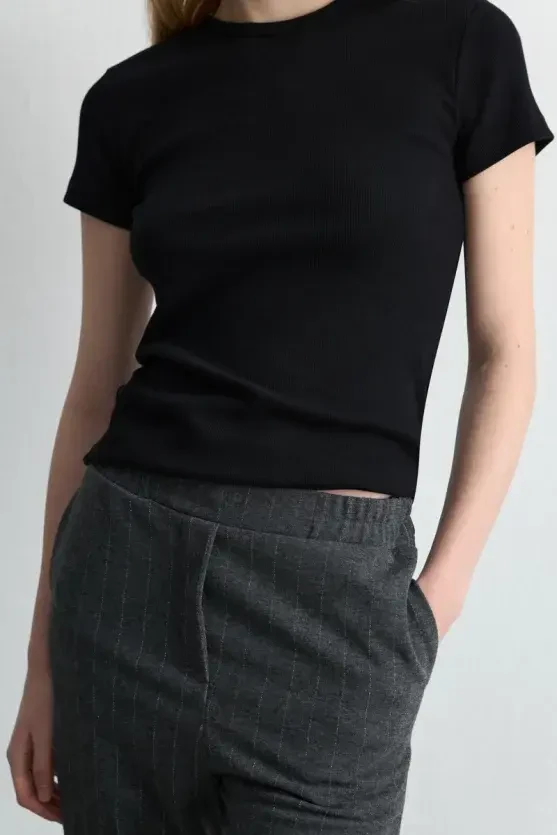 Shimmery Striped Knit Pants - Gray - 4