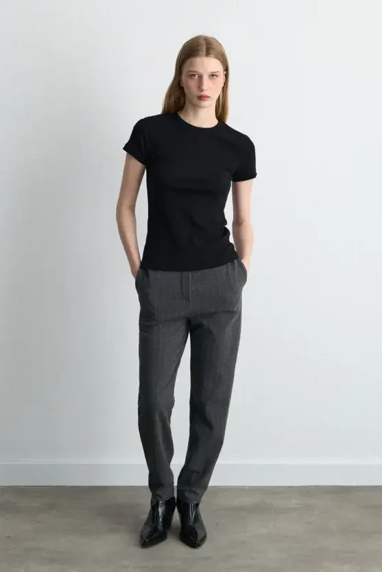 Shimmery Striped Knit Pants - Gray - Gusto