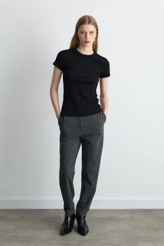 Shimmery Striped Knit Pants Gray - Gusto