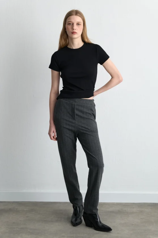 Shimmery Striped Knit Pants Gray - Gusto