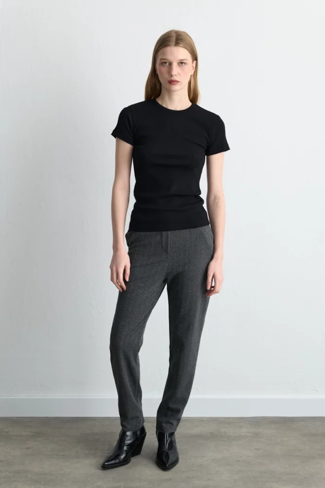 Shimmery Striped Knit Pants Gray Gray