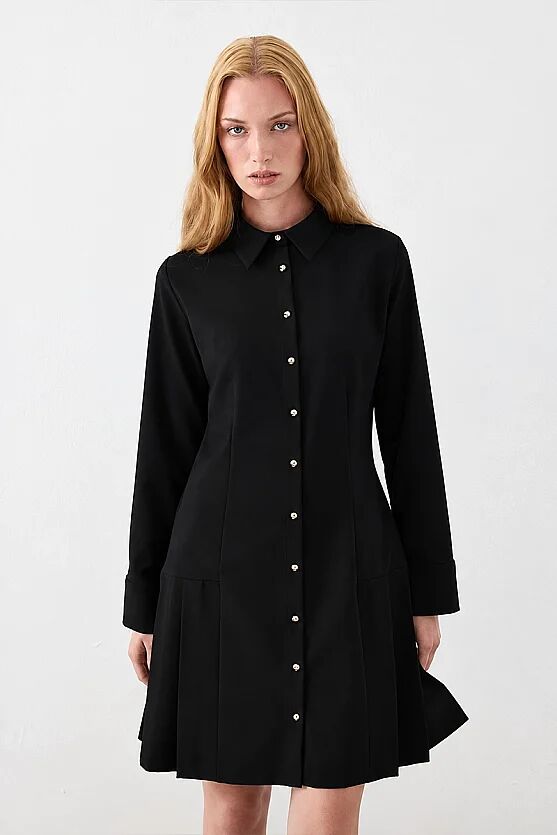 Shirt-Collar Buttoned Dress - Black - Gusto