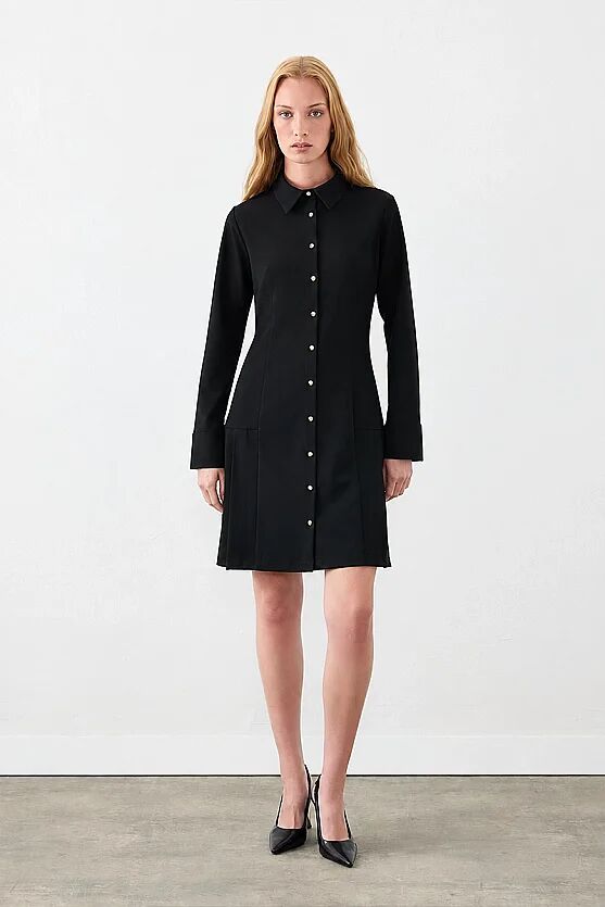Shirt-Collar Buttoned Dress - Black - Gusto