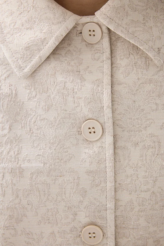 Shirt Collar Unlined Jacquard Pattern Blazer - Beige - Gusto