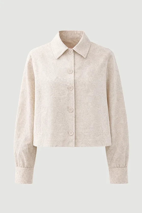 Shirt Collar Unlined Jacquard Pattern Blazer - Beige - 9