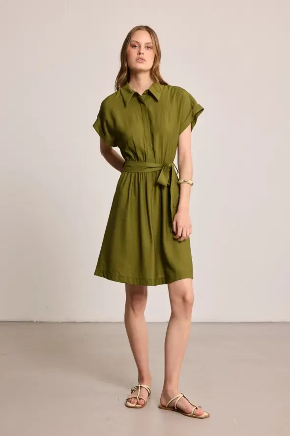 Shirt Dress with Belt - Khaki - Gusto