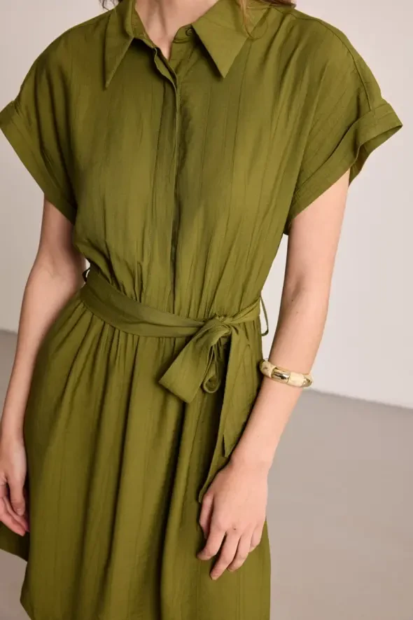 Shirt Dress with Belt - Khaki - Gusto