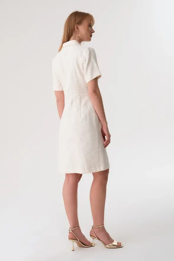 Shirt Neck Dress with Pockets - Ecru - 6