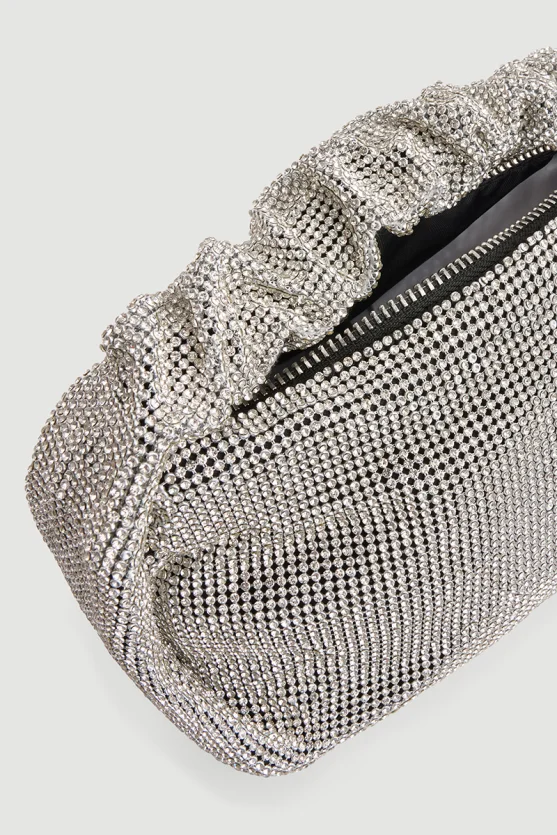 Short Handle Stone Embellished Evening Bag Silver - 4