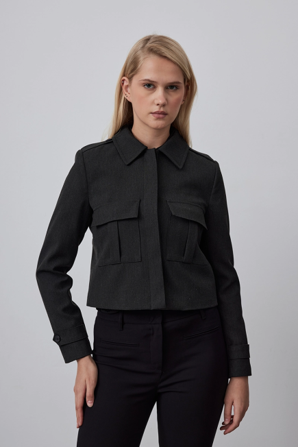 Short Jacket with Pockets and Epaulettes - Gray Gray