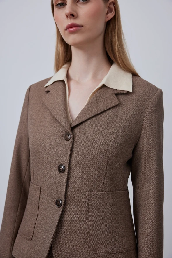 Short Jacket with Pockets - Brown - 4