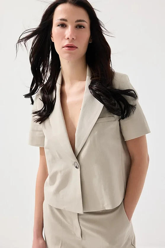 Short Linen Jacket - Stone - Gusto