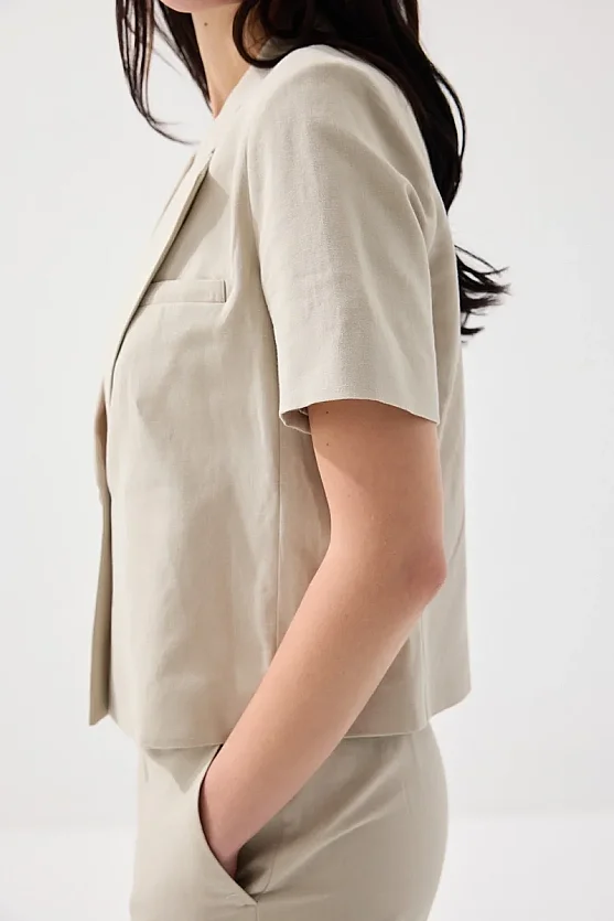 Short Linen Jacket - Stone - Gusto