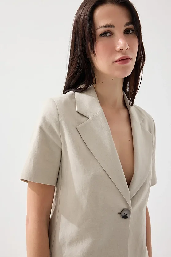 Short Linen Jacket - Stone - Gusto