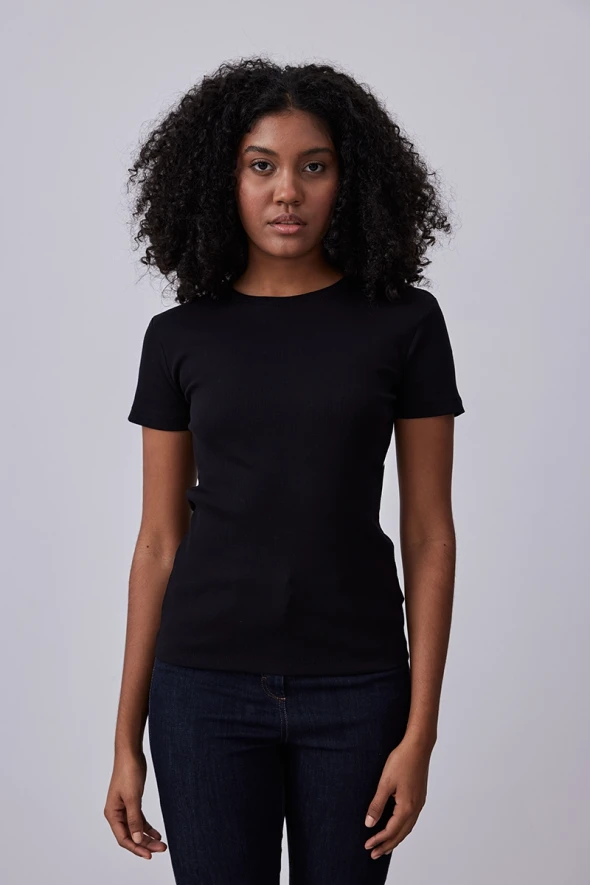 Short Sleeve Basic Cotton T-shirt - Black - 1