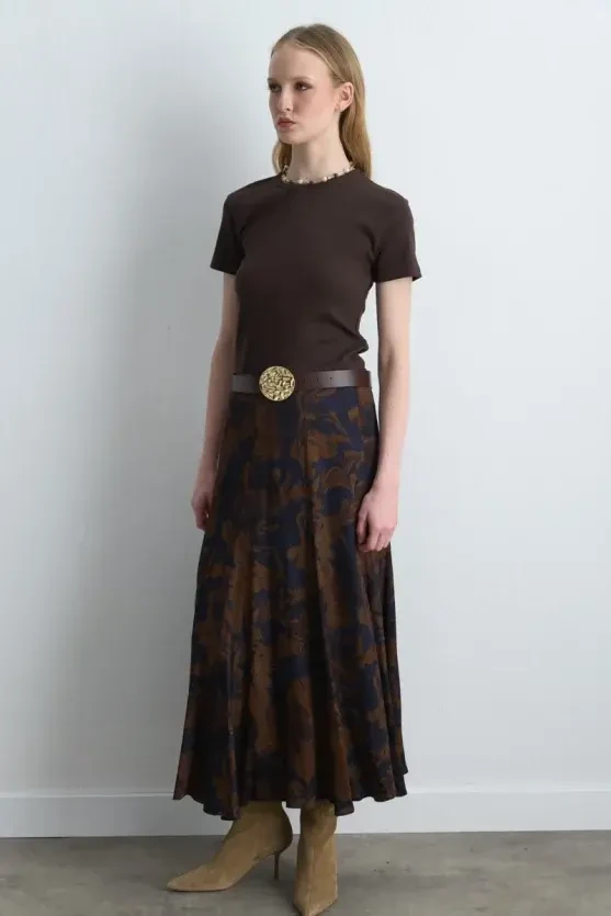 Short Sleeve Basic Cotton T-Shirt - Brown - Gusto