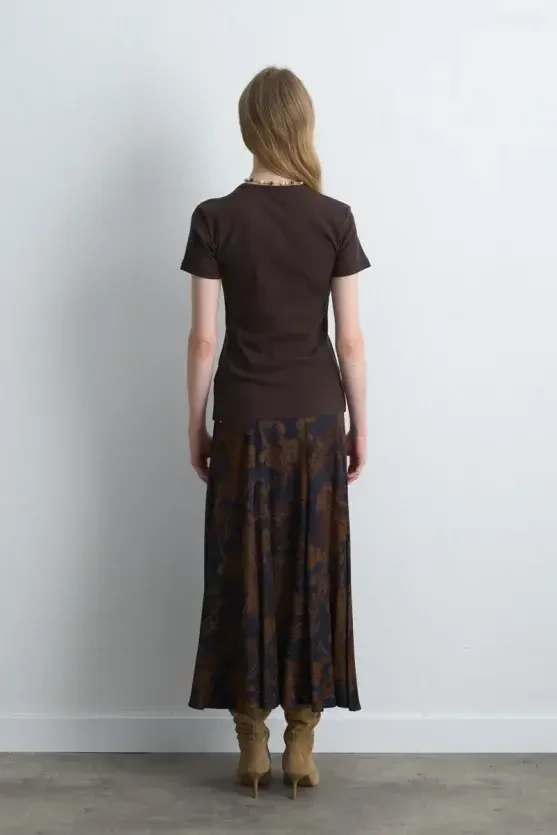 Short Sleeve Basic Cotton T-Shirt - Brown - 5