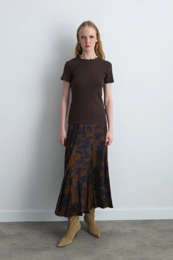 Short Sleeve Basic Cotton T Shirt Brown - 2