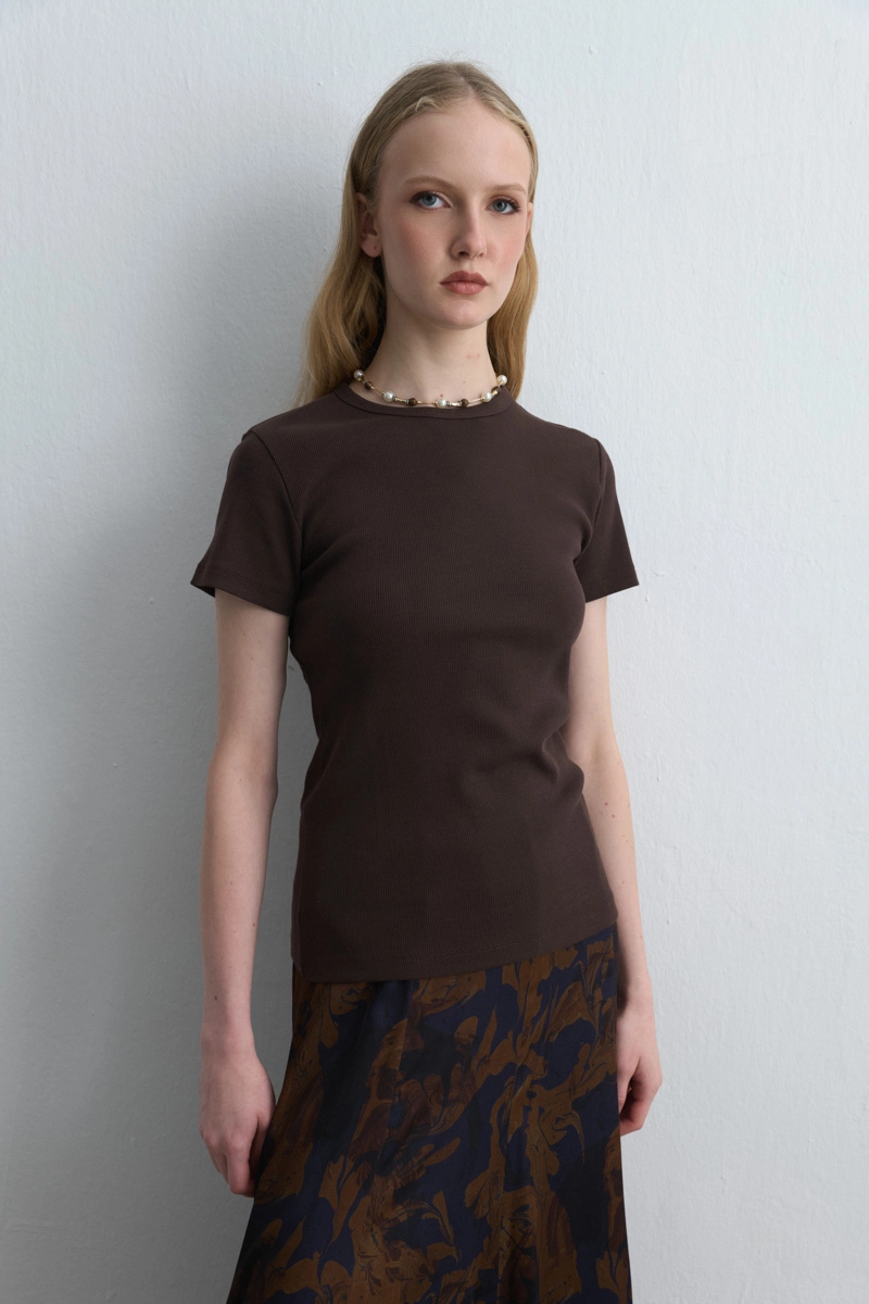 Short Sleeve Basic Cotton T Shirt Brown - Gusto