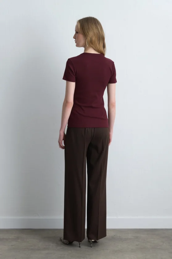 Short Sleeve Basic Cotton T Shirt Burgundy - Gusto