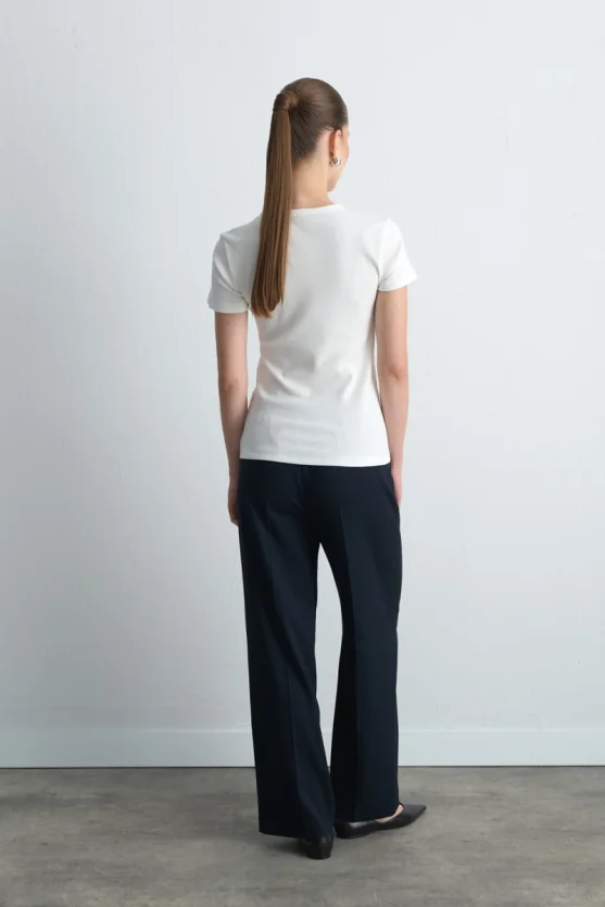 Short Sleeve Basic Cotton T Shirt Ecru - 8