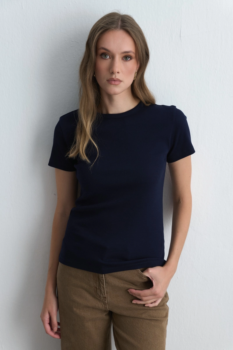 Short Sleeve Basic Cotton T-Shirt - Navy Blue