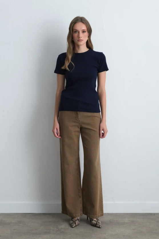 Short Sleeve Basic Cotton T Shirt Navy Blue - Gusto