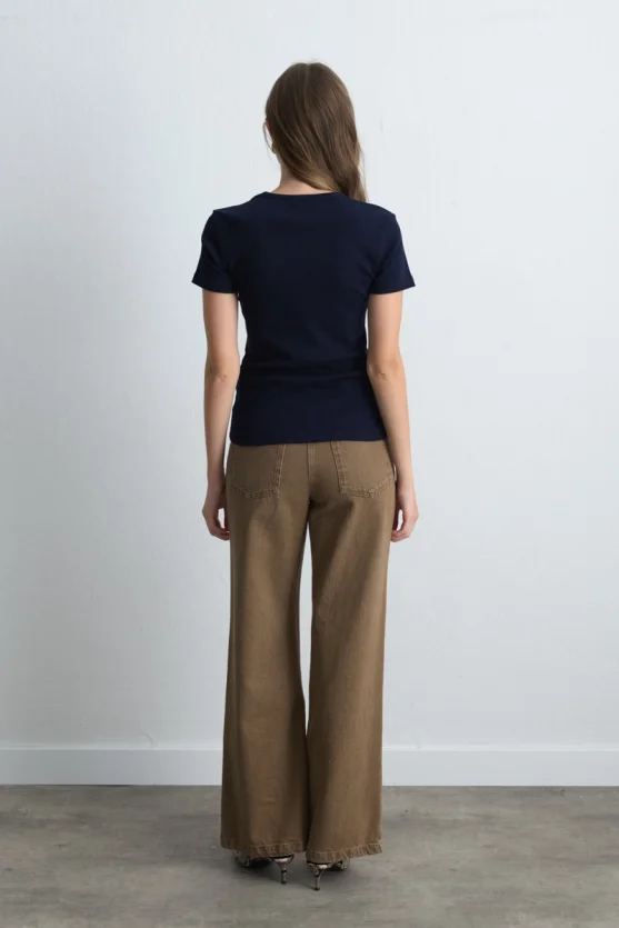 Short Sleeve Basic Cotton T Shirt Navy Blue - Gusto