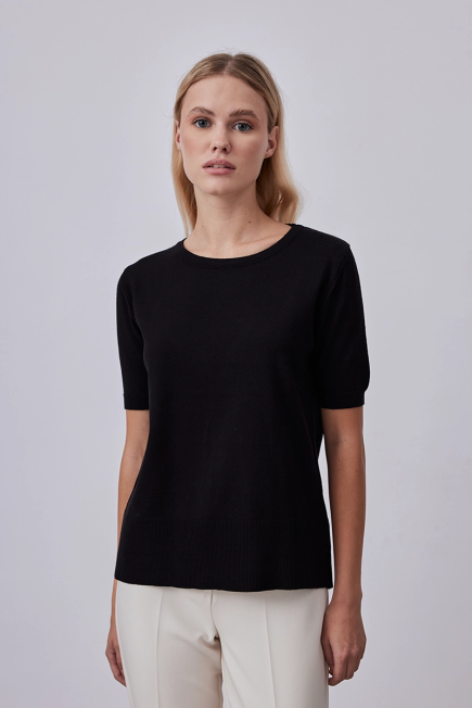 Short Sleeve Basic Knitwear - Black Black