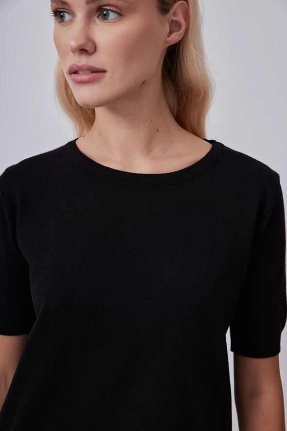 Short Sleeve Basic Knitwear - Black - 3