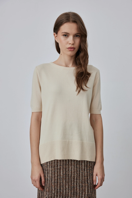 Short Sleeve Basic Knitwear - Ecru Ecru