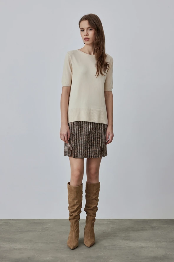 Short Sleeve Basic Knitwear - Ecru - 2