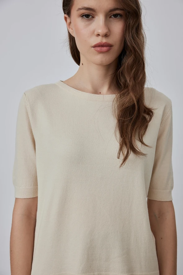 Short Sleeve Basic Knitwear - Ecru - 3