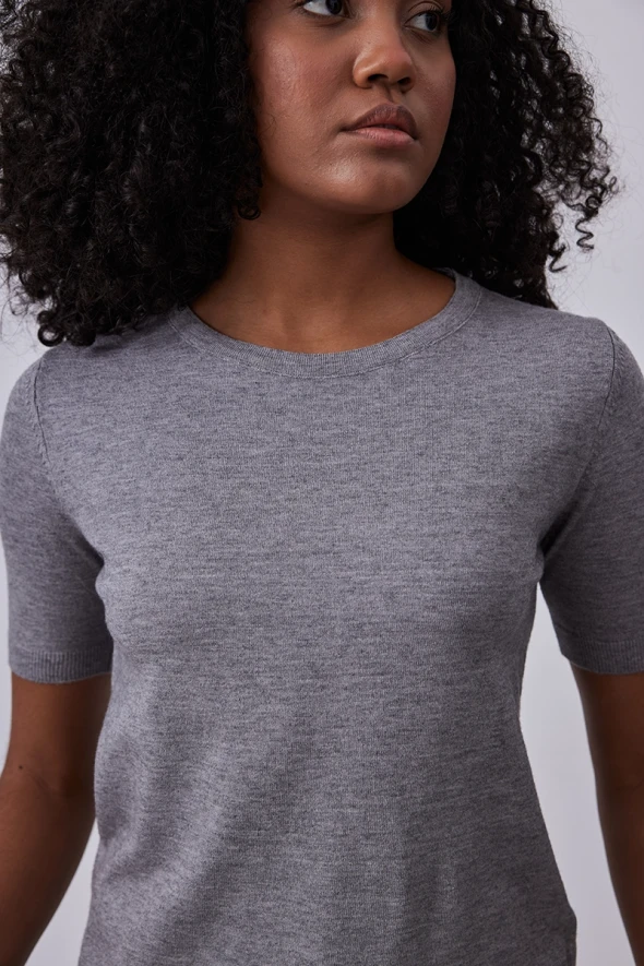 Short Sleeve Basic Knitwear - Grey - 3