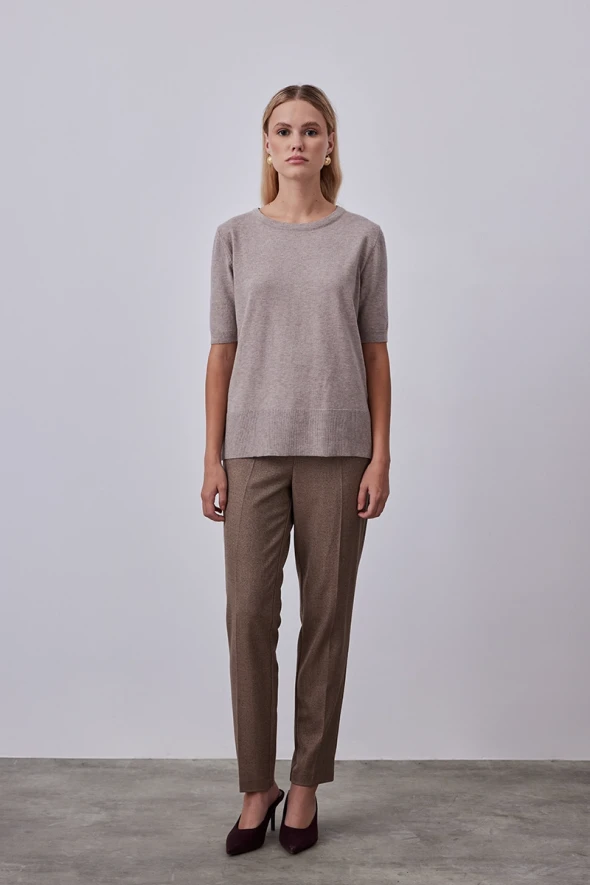 Short Sleeve Basic Knitwear - Mink - 2