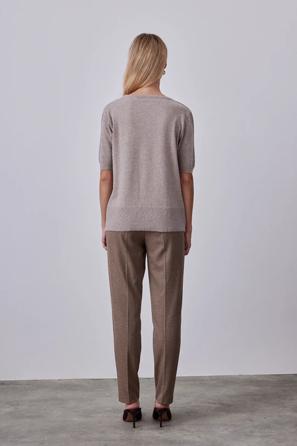 Short Sleeve Basic Knitwear - Mink - 4