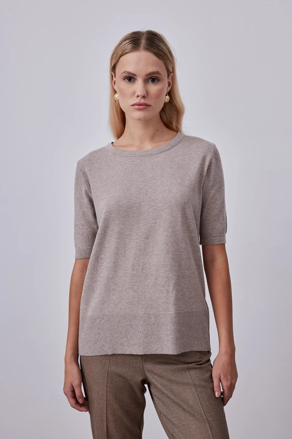 Short Sleeve Basic Knitwear - Mink - 1