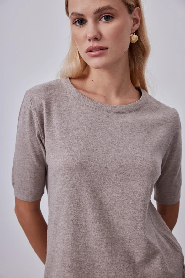 Short Sleeve Basic Knitwear - Mink - 3