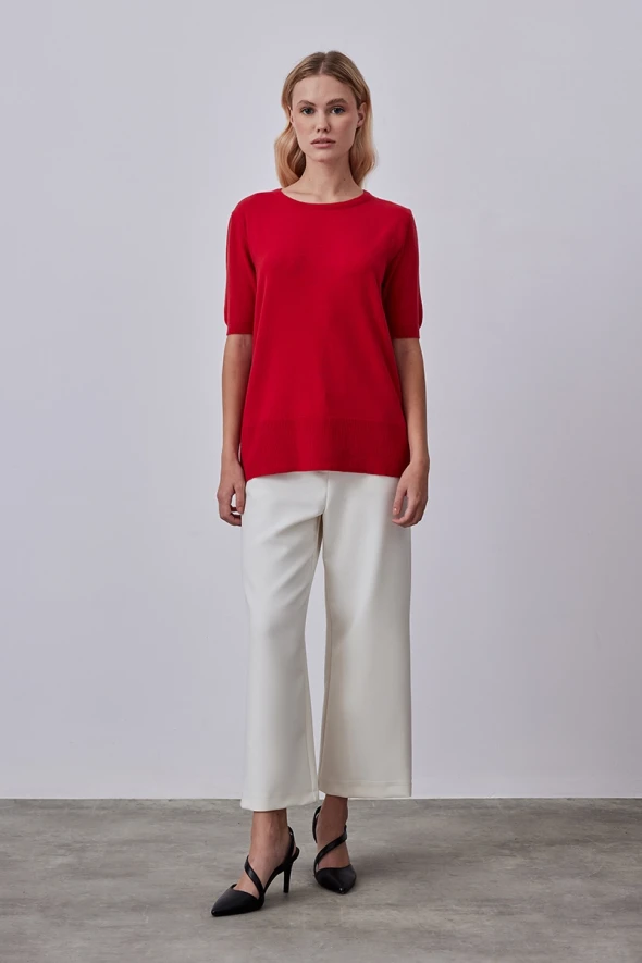 Short Sleeve Basic Knitwear - Red - 2